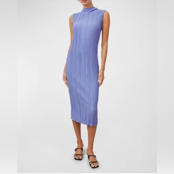 Rails Plisse Pleated Sleeveless Midi Dress in Jewel Blue Mock Neck size S - Picture 4 of 15